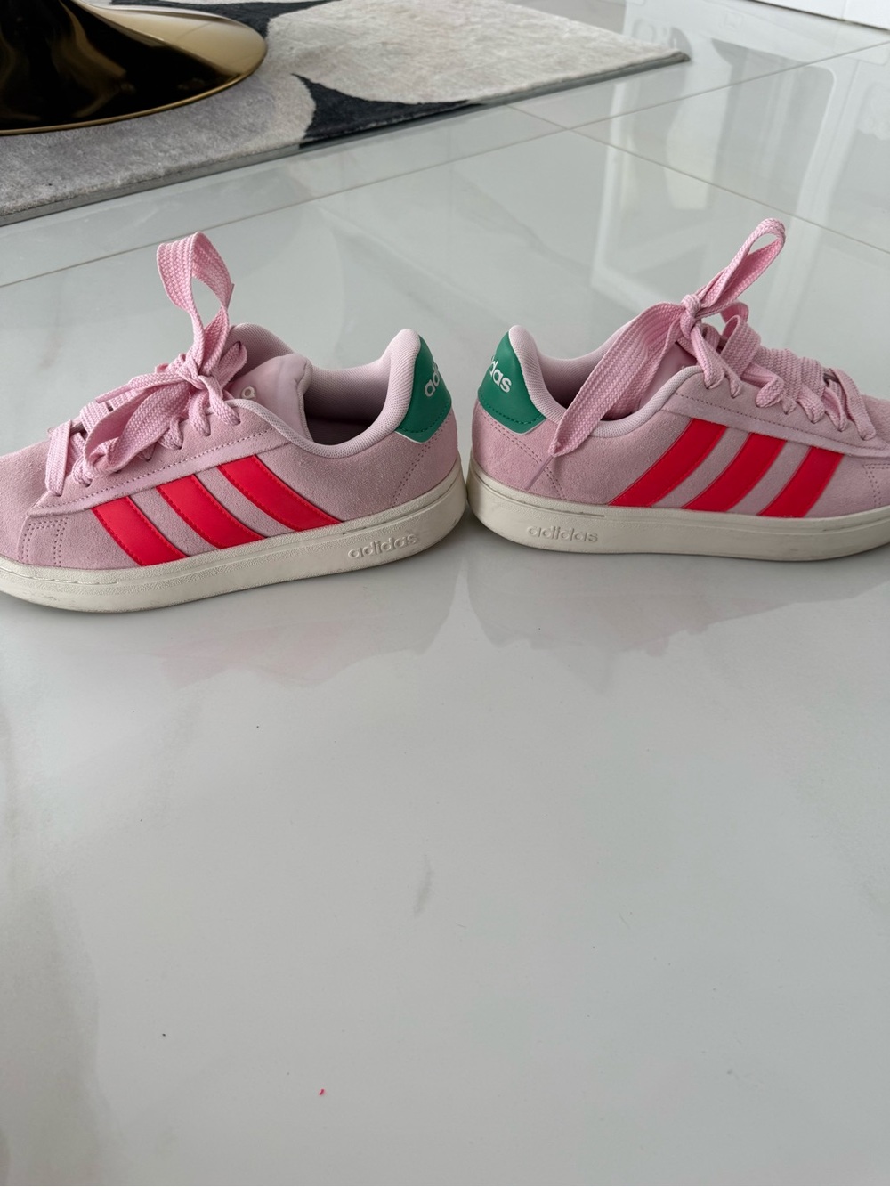 adidas Pink and Hot Pink Low-Top Sneakers with Green Heel Tab
